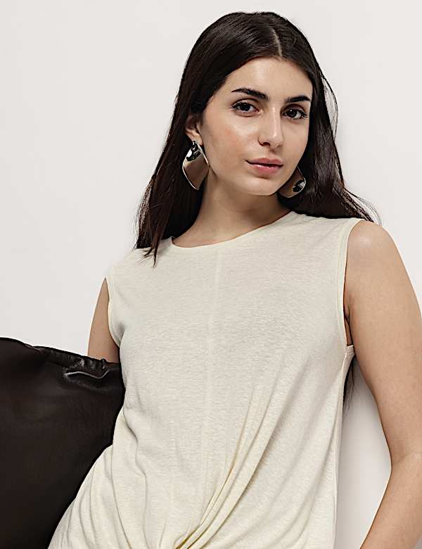 Linen Rich Draped Vest Top