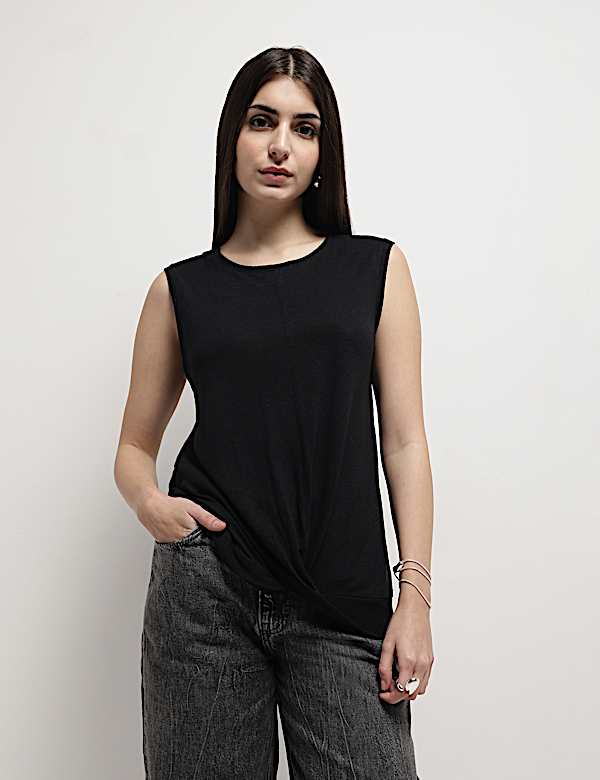 Linen Rich Draped Vest Top