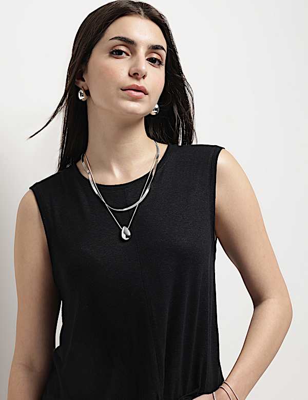 Linen Rich Draped Vest Top