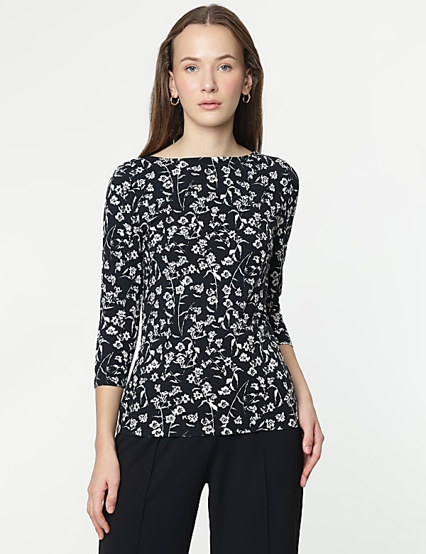 Cotton Rich Printed 3/4 Sleeves T-Shirt