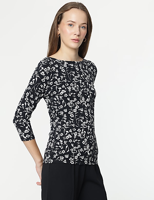 Cotton Rich Printed 3/4 Sleeves T-Shirt