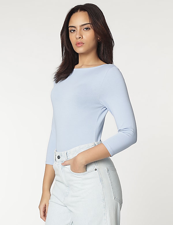 Cotton Rich Boat Neck T-Shirt