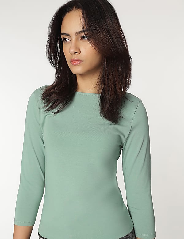 Cotton Rich Boat Neck T-shirt