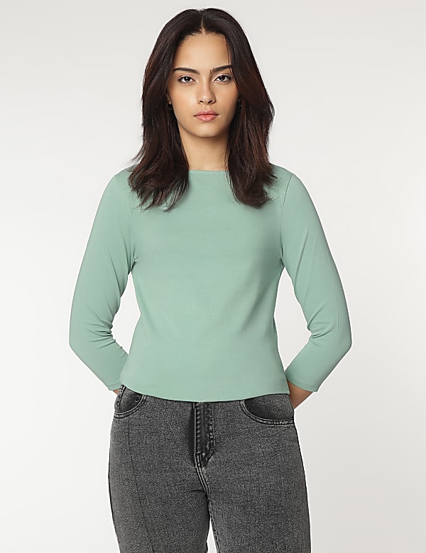Cotton Rich Boat Neck T-shirt
