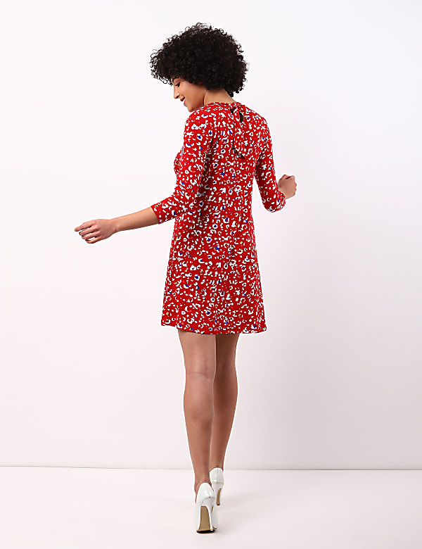 Viscose Elastane Printed Red Mix Round Neck Dress