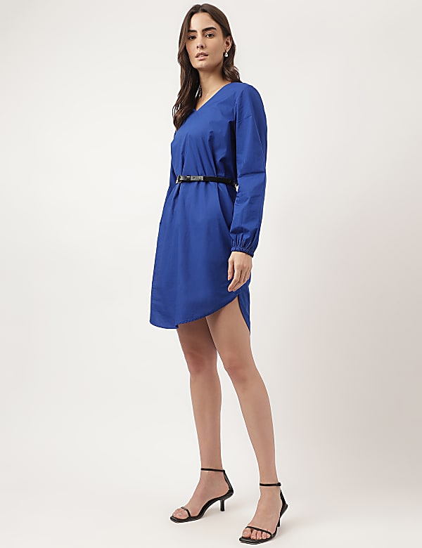 Plain V-Neck Mini Dress
