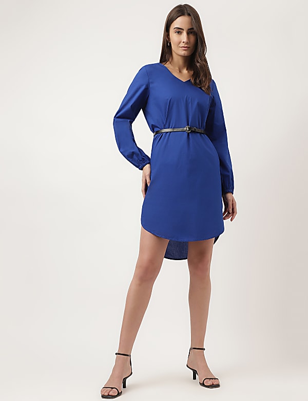 Plain V-Neck Mini Dress