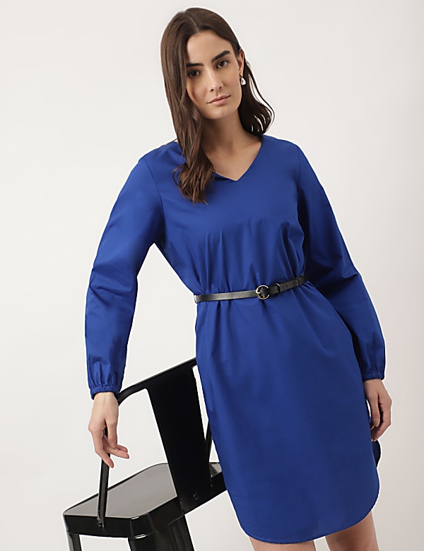 Plain V-Neck Mini Dress