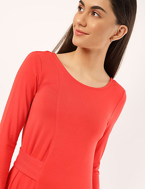 Viscose Mix Plain Boat Neck Dress