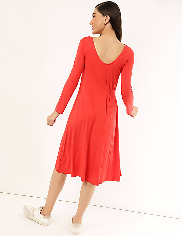 Viscose Mix Plain Boat Neck Dress