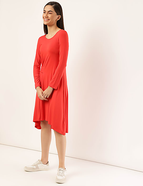 Viscose Mix Plain Boat Neck Dress