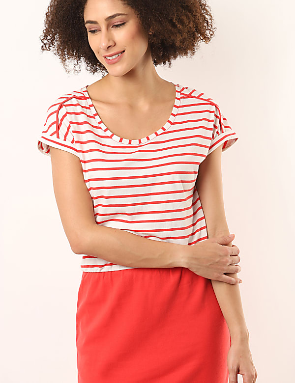 Pure Cotton Striped Round Neck Jersey Dress