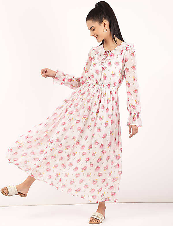 Floral Ruffle Neck Dress