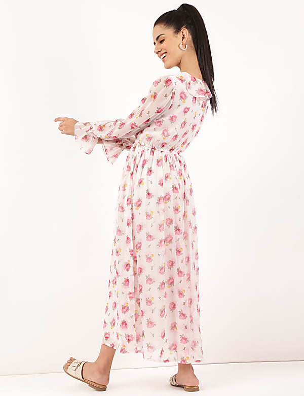 Floral Ruffle Neck Dress