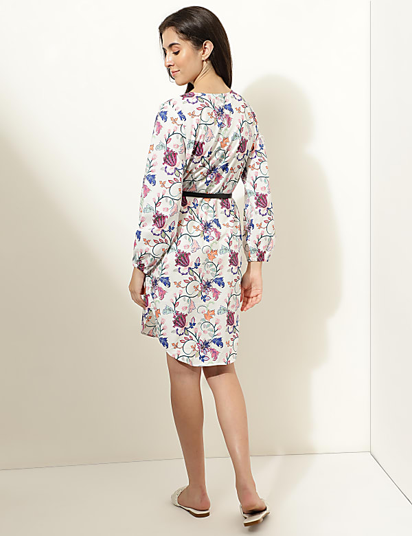 Pure Cotton Floral Print Mini Shift Dress