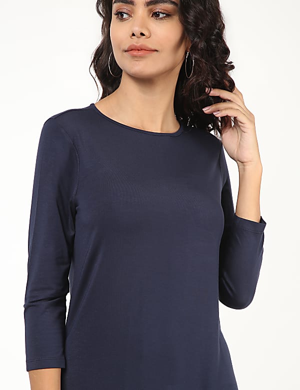 Viscose Mix Plain Round Neck Dress