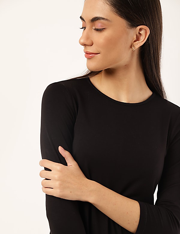 Viscose Mix Plain Round Neck Dress