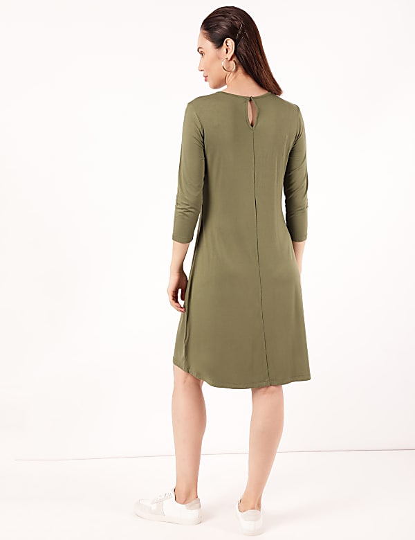 Viscose Mix Plain Round Neck Dress