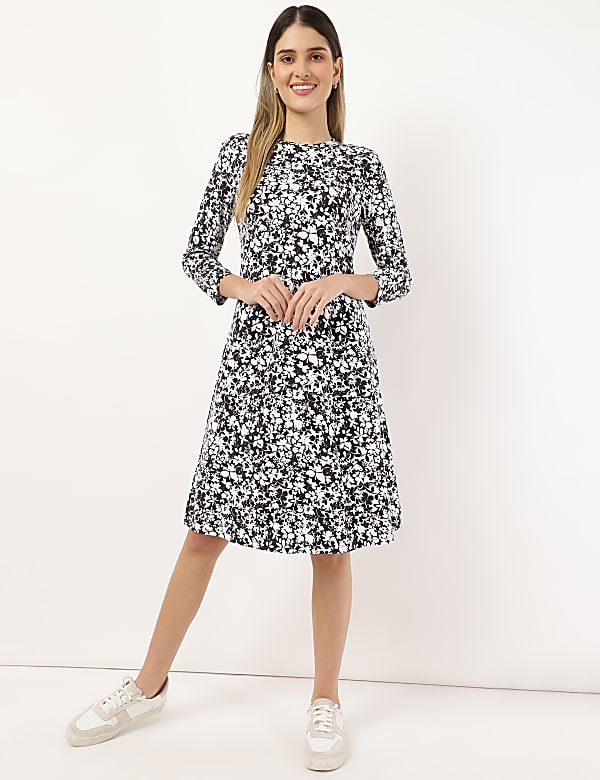 Viscose Mix Floral Round Neck Dress