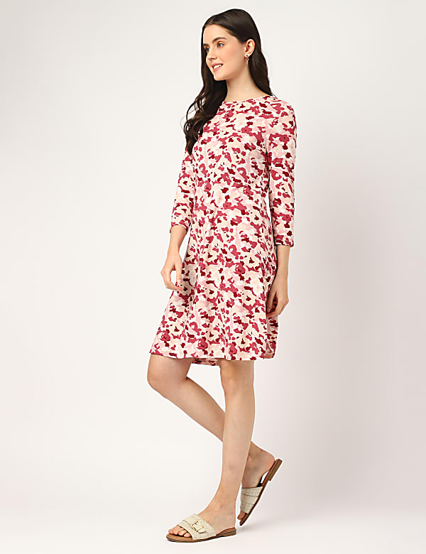 Viscose Mix Printed Round Neck Dress
