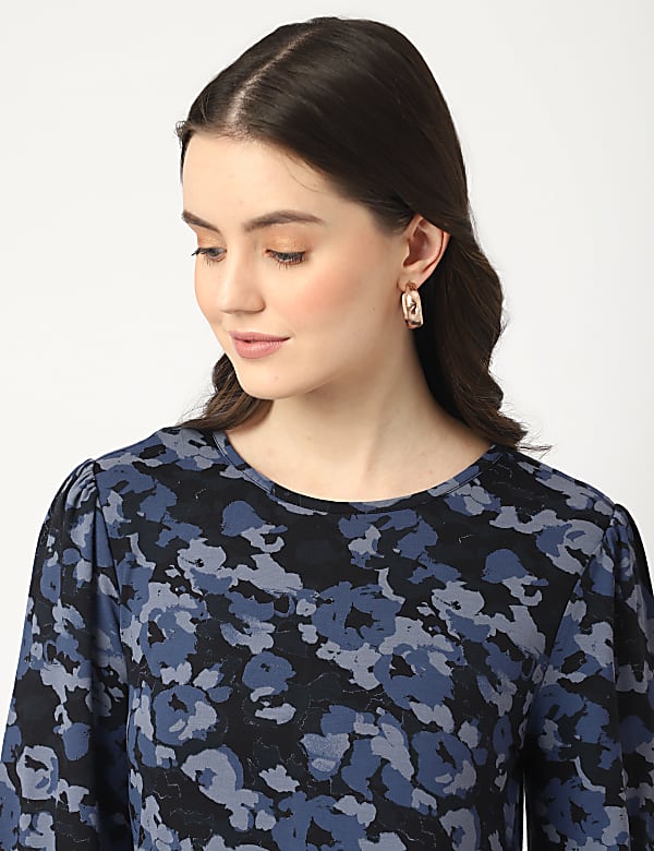 Viscose Mix Printed Round Neck Dress