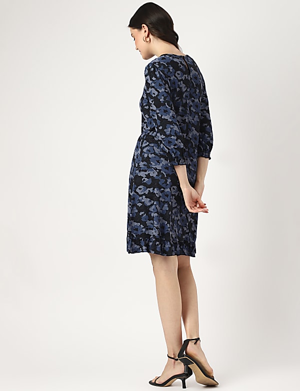 Viscose Mix Printed Round Neck Dress