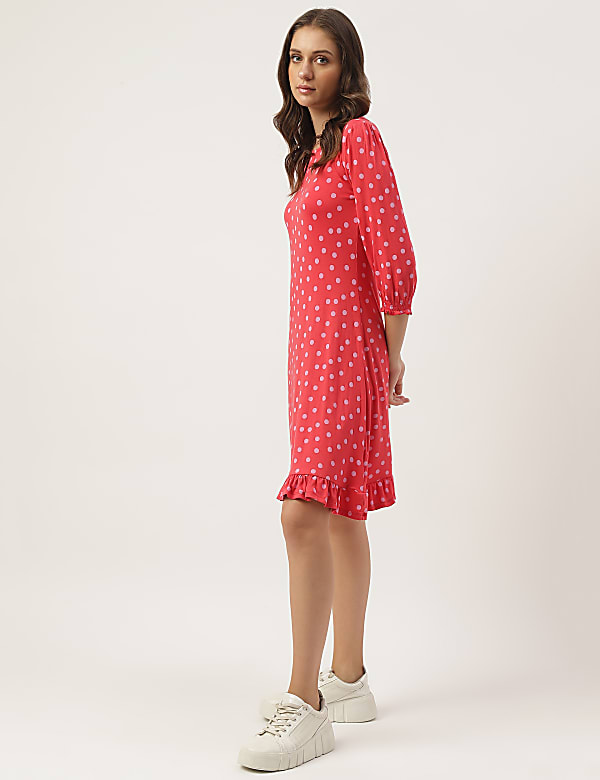 Printed Polka Dots Bottom Ruffle Midi Dress