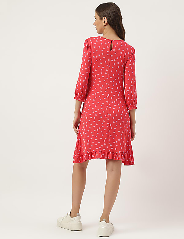 Printed Polka Dots Bottom Ruffle Midi Dress