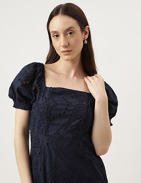 Cutwork Off Shoulder Dress With Slit