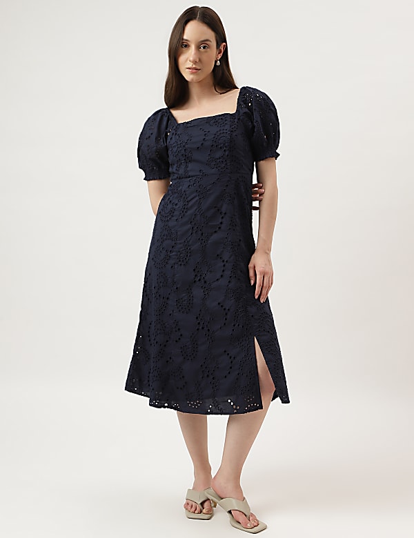 Cutwork Off Shoulder Dress With Slit