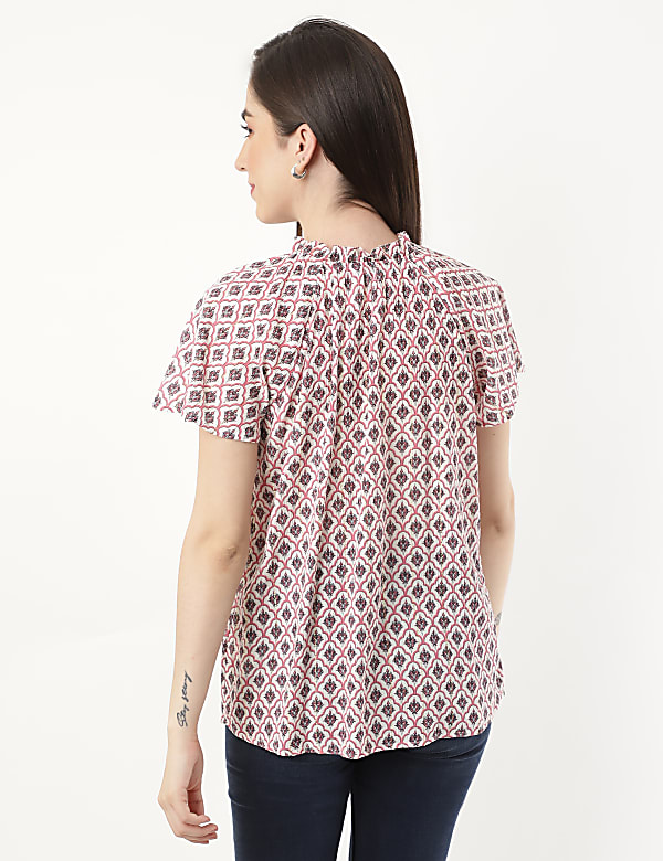 Pure Cotton Embroidery Notch Neck Top