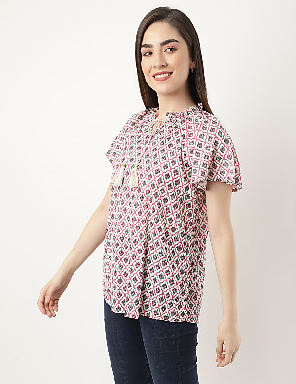 Pure Cotton Embroidery Notch Neck Top