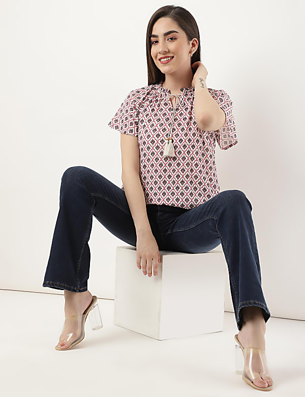 Pure Cotton Embroidery Notch Neck Top