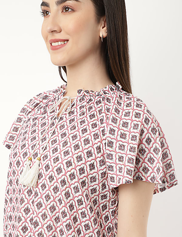 Pure Cotton Embroidery Notch Neck Top