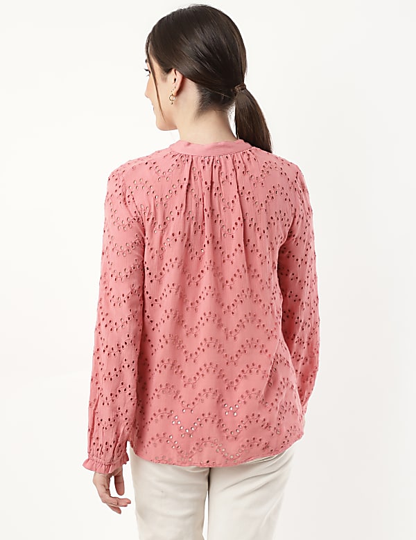 Pure Cotton Embroidery Tie-Up Neck Blouse