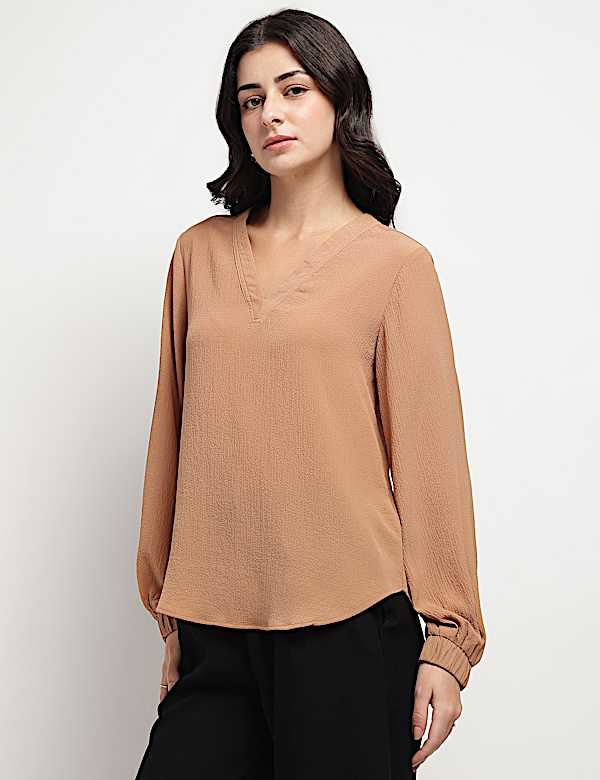 V-Neck Blouson Top