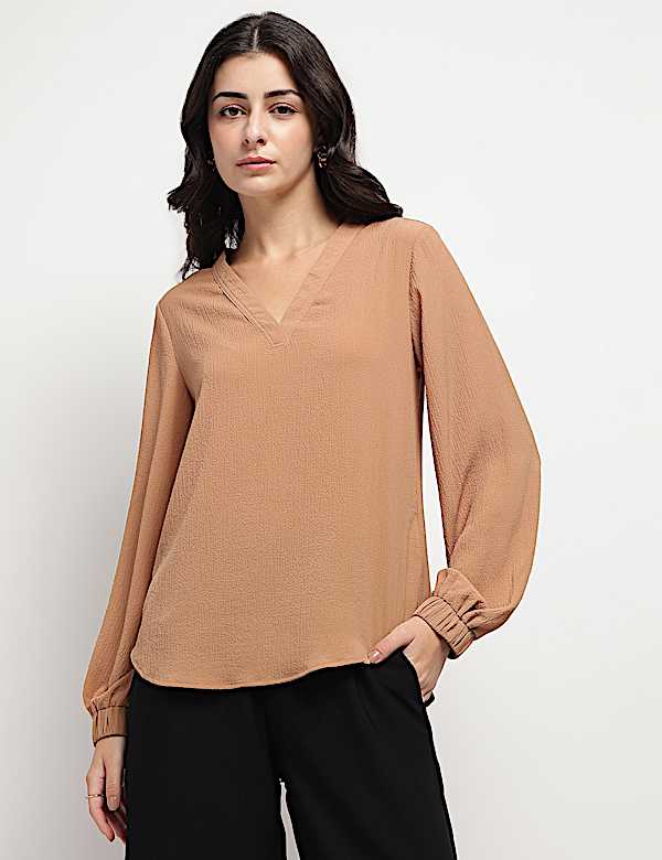 V-Neck Blouson Top