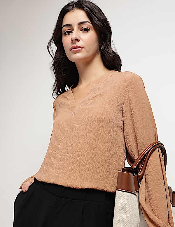 V-Neck Blouson Top