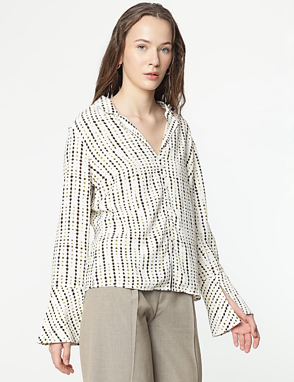 Pure Viscose Printed Bell Sleeves Blouse