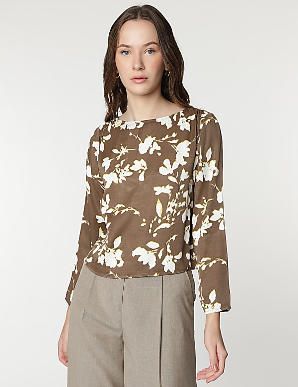 Pure Viscose Printed Round Neck Blouse