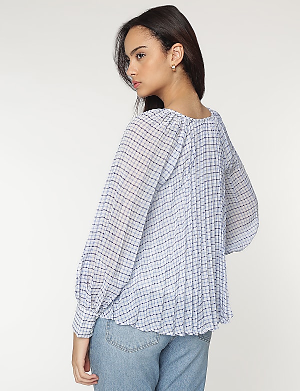 V-Neck Checked Blouse
