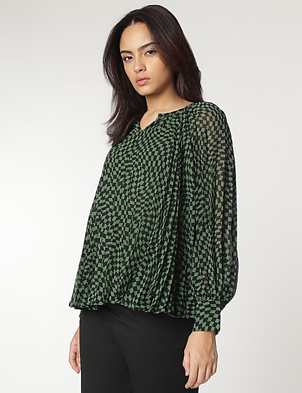 V-Neck Checked Blouse