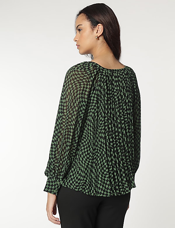 V-Neck Checked Blouse