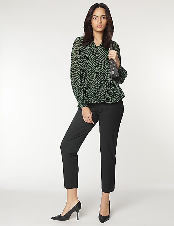 V-Neck Checked Blouse