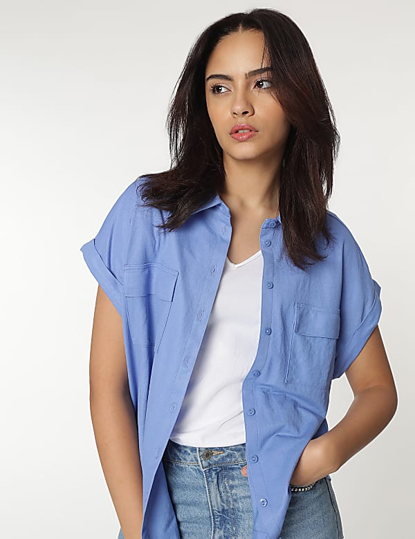 Viscose Mix Spread Collar Shirt