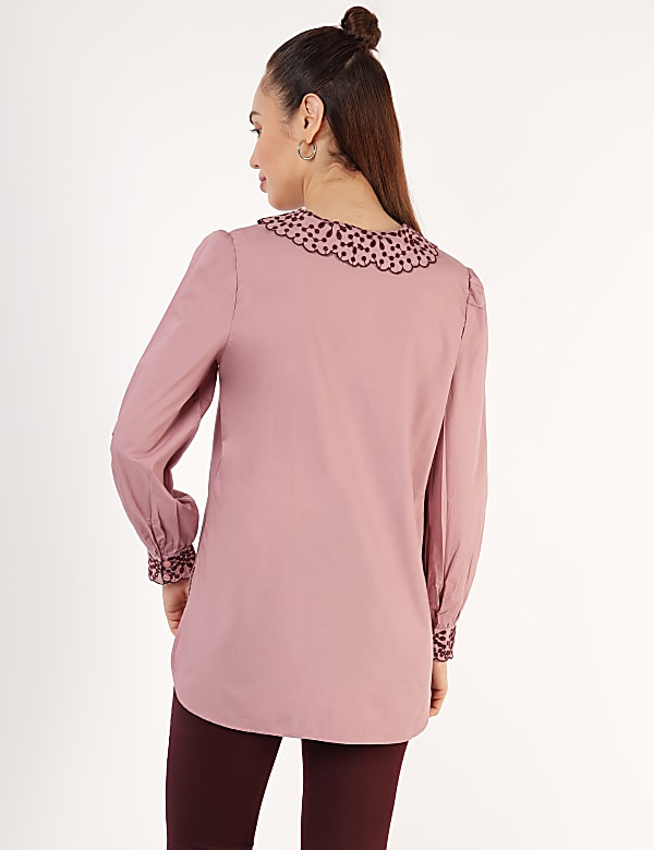Pure Cotton Embroidered Puritan Collar Top