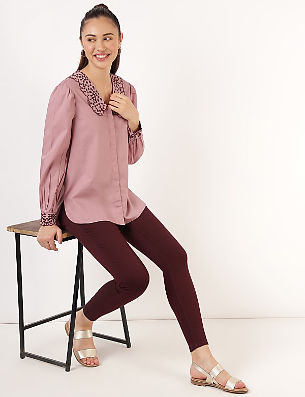 Pure Cotton Embroidered Puritan Collar Top