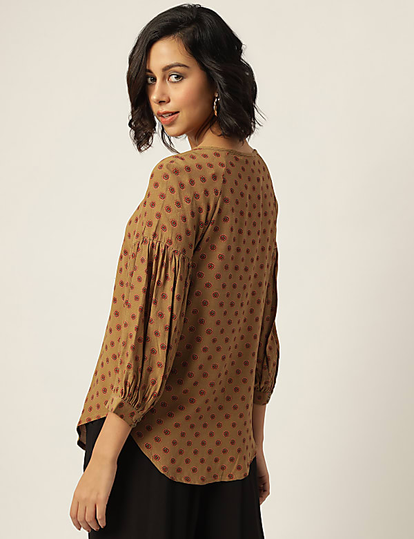 Pure Viscose Printed Keyhole Neck Top