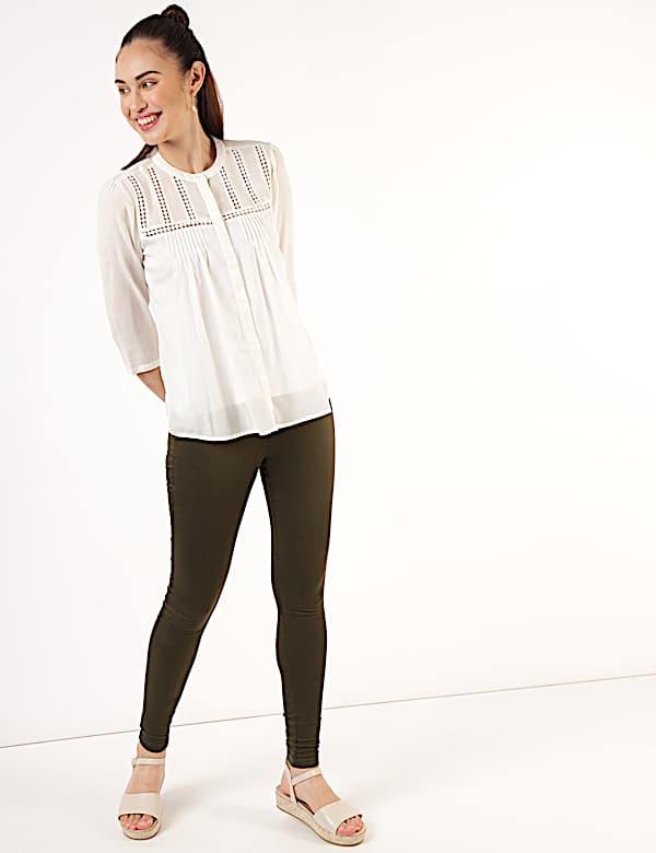 Viscose Mix Embroidered Mandarin Collar Top