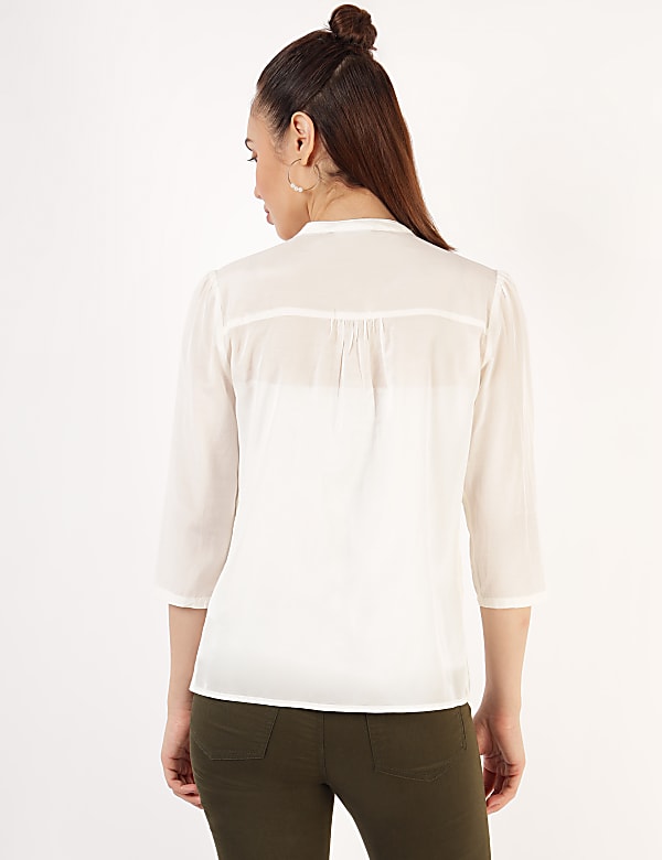 Viscose Mix Embroidered Mandarin Collar Top